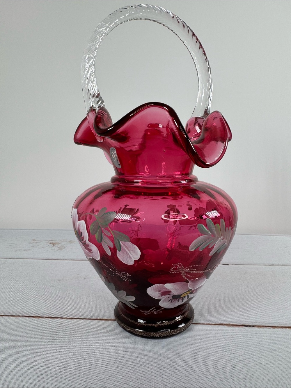Fenton 95th Anniversary Cranberry Glass Basket Hand Painted B Williams Signed